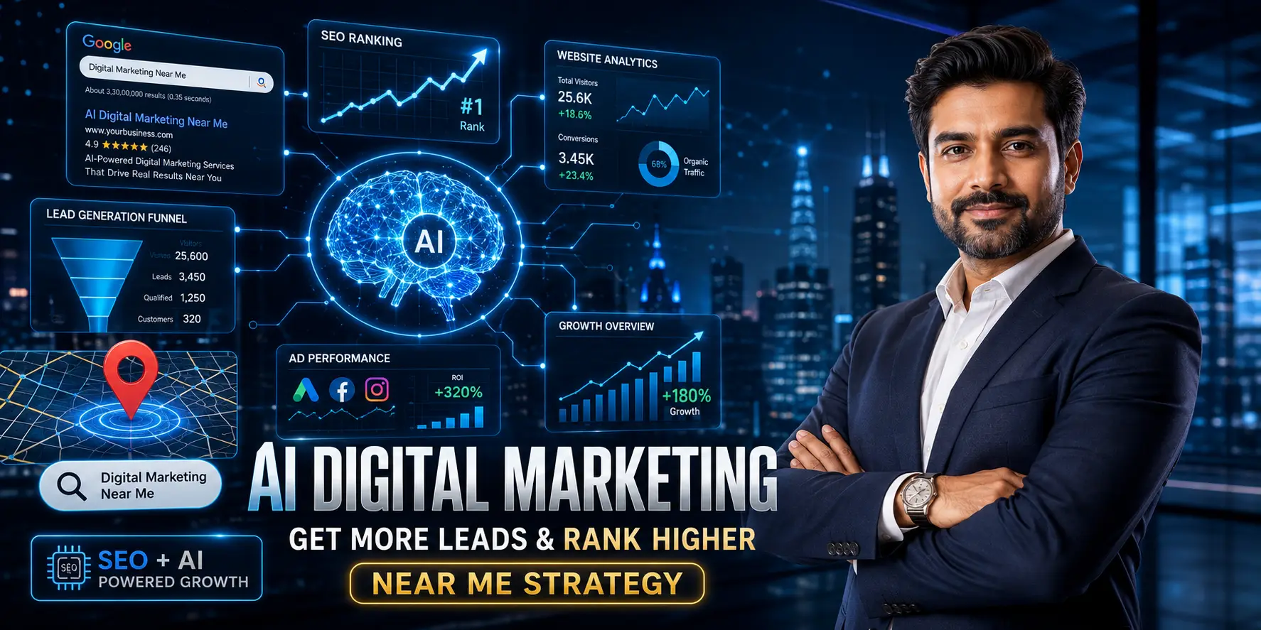 AI Digital Marketing Near Me helping businesses improve SEO rankings, generate leads, increase website traffic, and grow online with AI-powered marketing strategies.